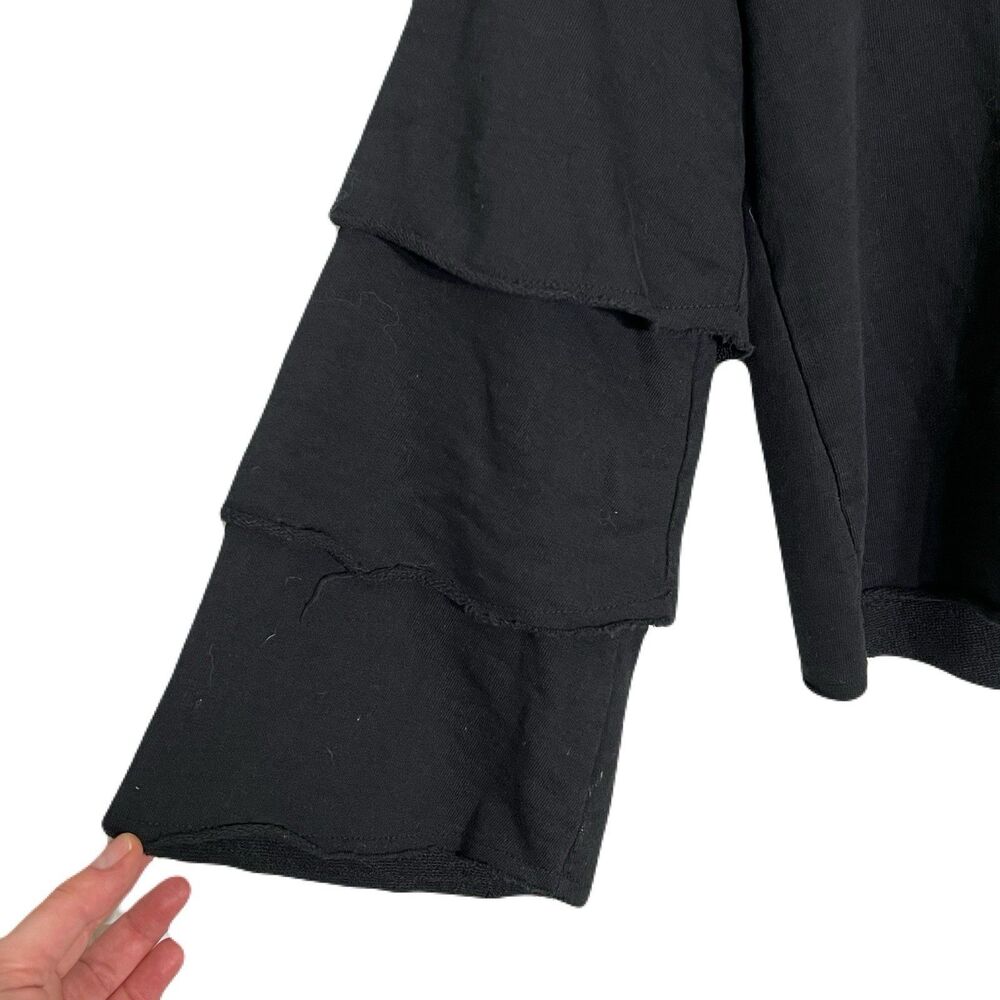 Juicy‎ Couture Women's Black Sweatshirt XS Ruffled Sleeves Grunge Comfy - Picture 3 of 6